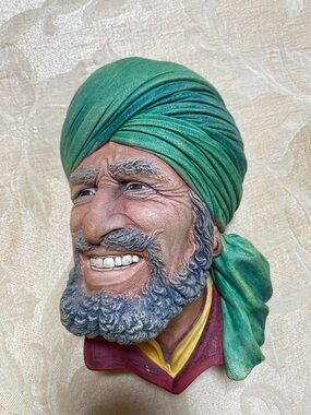 Bossons Handcrafted Green Turbaned Bust Sculpture - Decorative Home Art